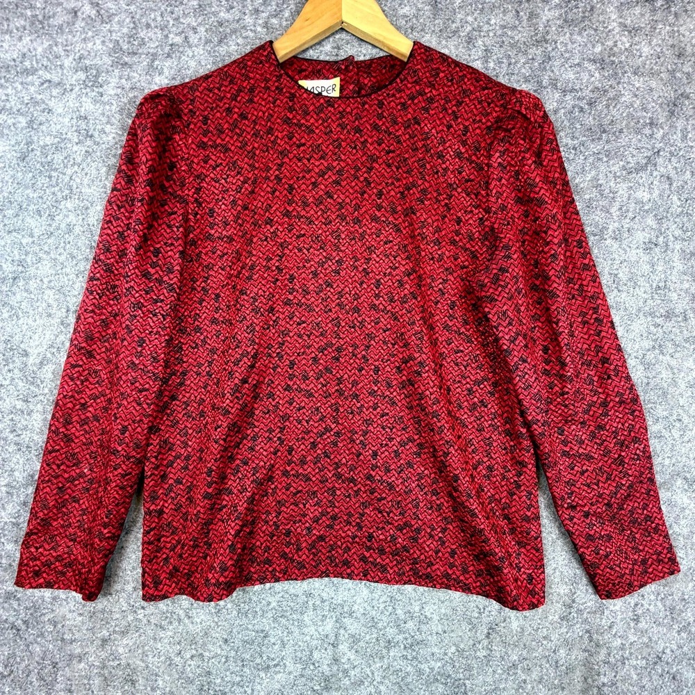 Vintage Kasper For A.S.L. Blouse Womens 8 Red‎ Black Secretary Office Siren Chic